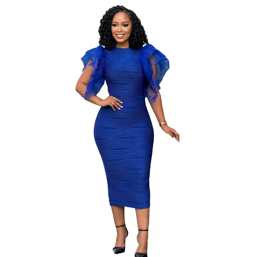 Women Clothing Stitching Ruffle Sleeve Summer Africa Dress