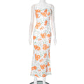 Spring Waist Controlled Long Spaghetti Strap Floral Print Slim Fit Lace up Dress Bella Mia