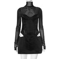 Mesh Patchwork Turtleneck Sexy Slim Hollow Out Cutout Cut Hip Bella Mia