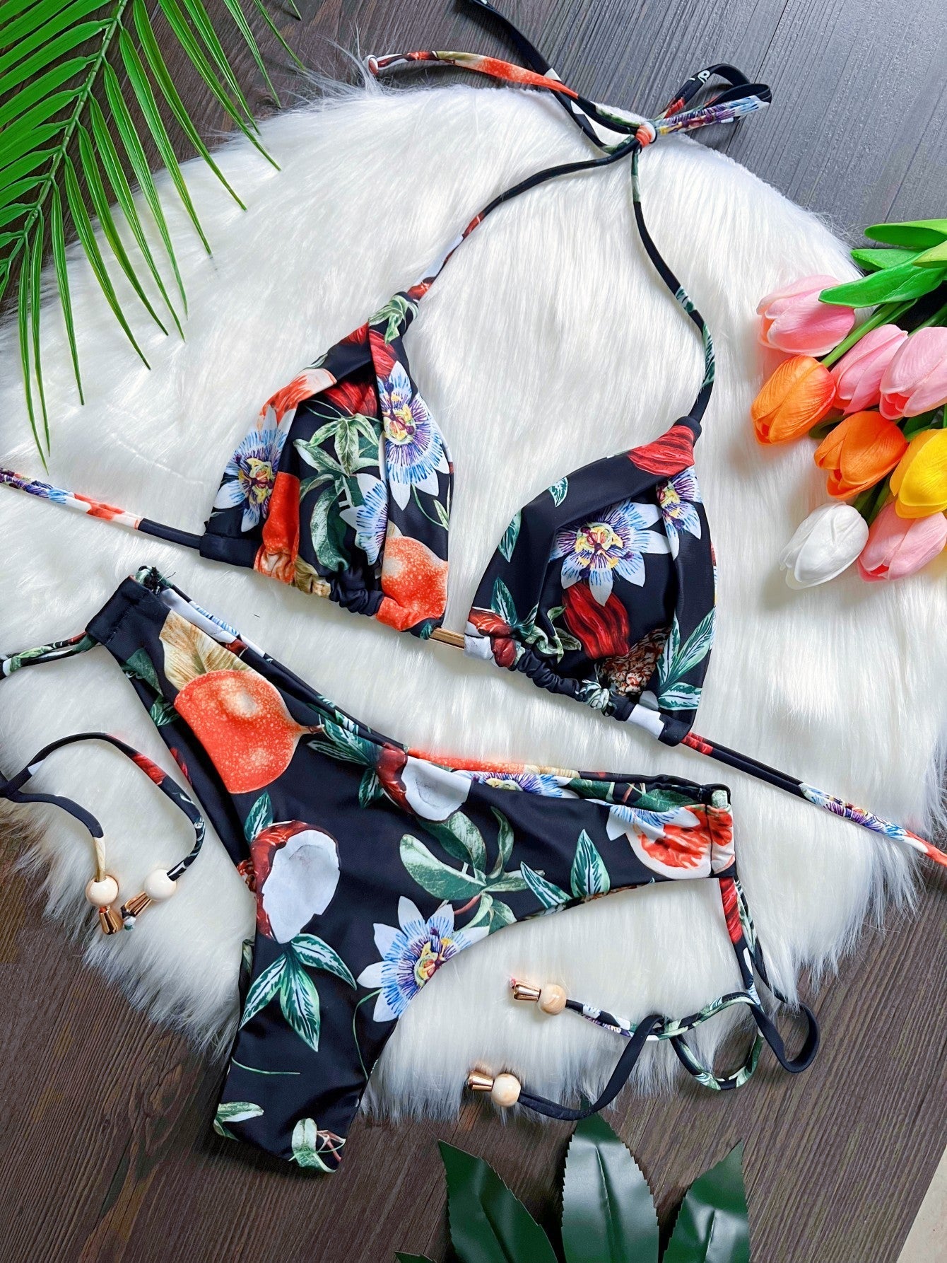 Sexy Bikini Floral Split Bikini Beach Vacation Backless Swimsuit Bikini Gather Swimwear Bella Mia