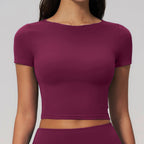 Cream Brushed Exercise Yoga Clothes Women Slim Fit Sports Short Sleeved Shirt Breathable Skin Friendly Fitness T shirt Women Bella Mia