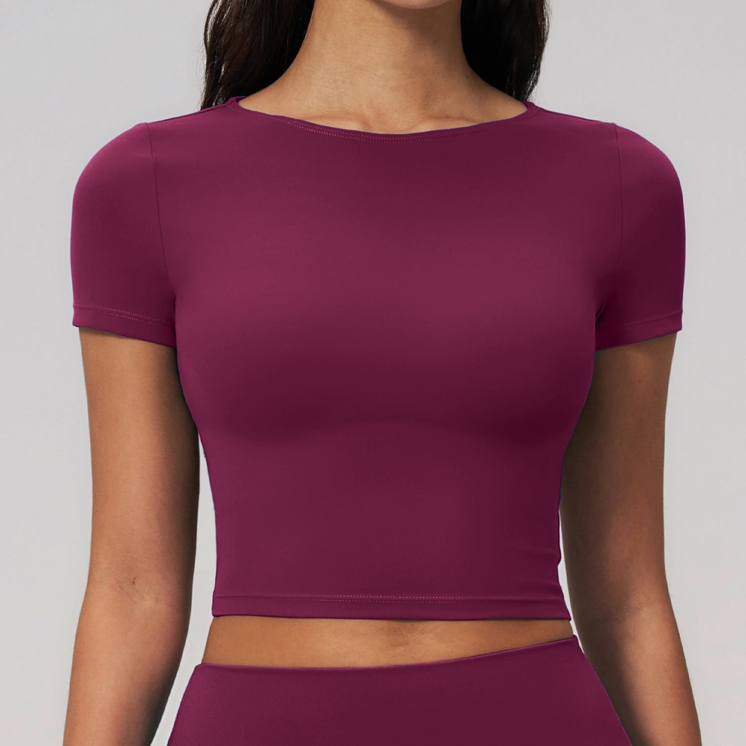 Cream Brushed Exercise Yoga Clothes Women Slim Fit Sports Short Sleeved Shirt Breathable Skin Friendly Fitness T shirt Women Bella Mia