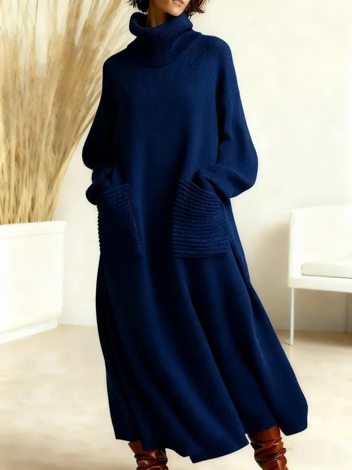 High Neck Woolen Dress Loose Woolen Coat Bella Mia