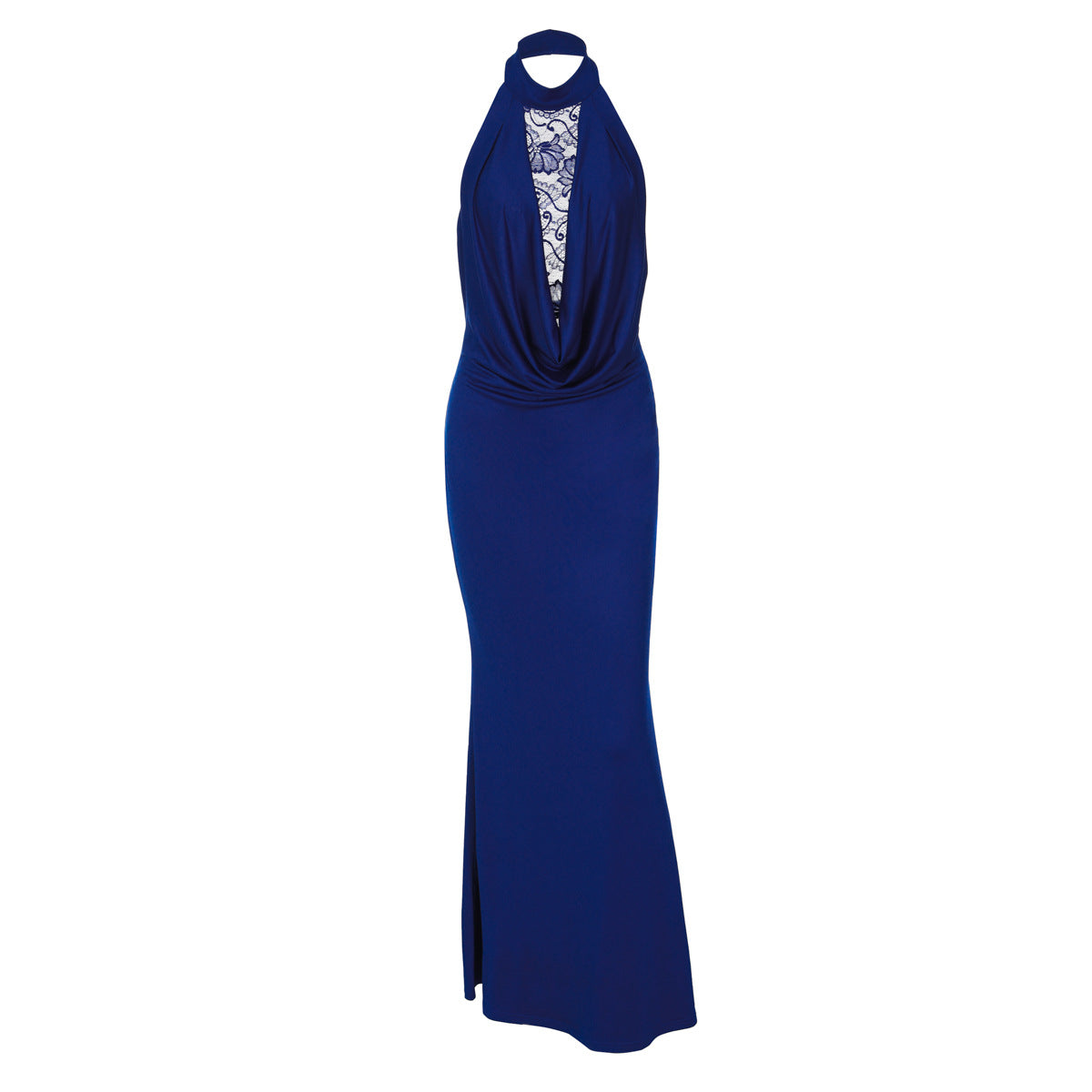 French Women Clothing Winter Lace Stitching Sexy Hollow Out Cutout Backless Split Halter Dress Bella Mia