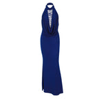 French Women Clothing Winter Lace Stitching Sexy Hollow Out Cutout Backless Split Halter Dress Bella Mia