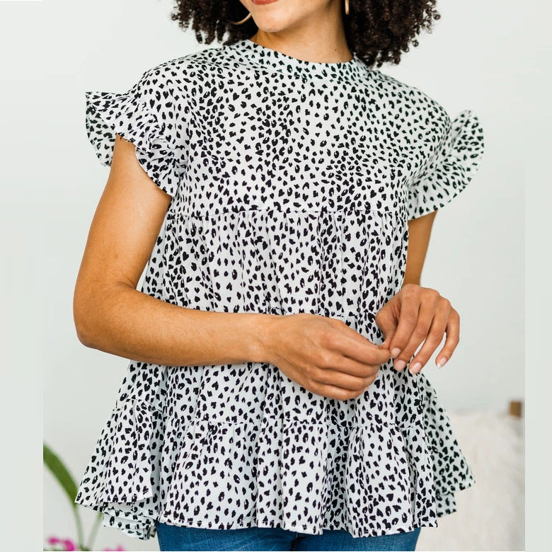 Women Clothing Shirt Women Small Floral Short Sleeve Swing Women Top Sweet Arrival Shirt Bella Mia