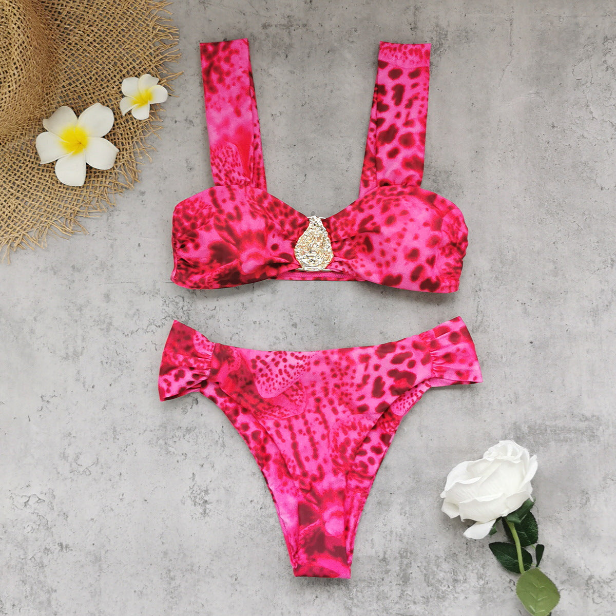 Pink Leopard Print Printed Split Swimsuit Women Bikini Bella Mia