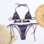 Sexy Metal Three Ring Bikini Printed Lace up Split Swimsuit Women Bella Mia