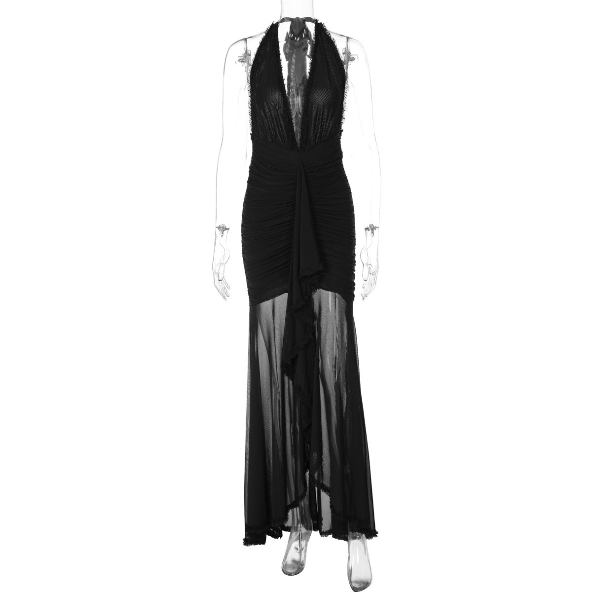Summer Mesh Stitching Elegant Dress Maxi Dress V neck Halter Backless Sexy Dress Women Bella Mia