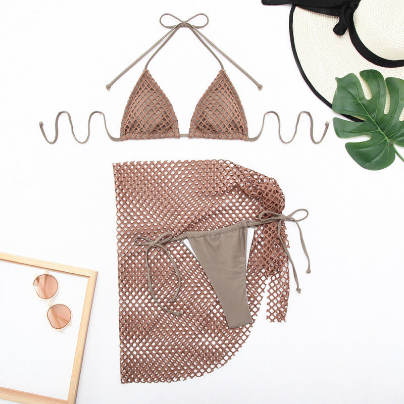 Swimsuit Women Solid Color Split Mesh Swimsuit Three Piece Sets Bikini Swimsuit Bella Mia