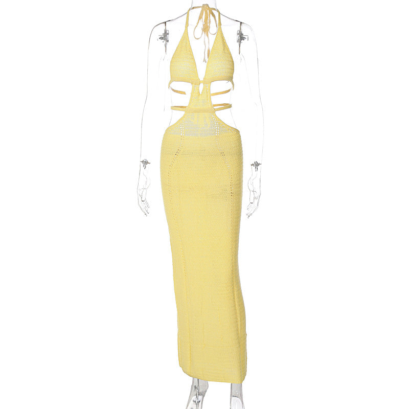 Sexy Pure Want to Hang Neck Wrapped Chest Hollow Out Stitching Lace up Dress for Women Bella Mia