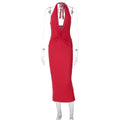 Sexy Deep V Plunge neck Sleeveless Solid Color Backless Street Sheath Mid Length Halter Dress Women Clothing Bella Mia