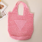 Large Capacity Hollow Out Cutout Straw Bag Fresh Candy Color One Shoulder Tote Woven Bag Portable Women Beach Bag Bella Mia