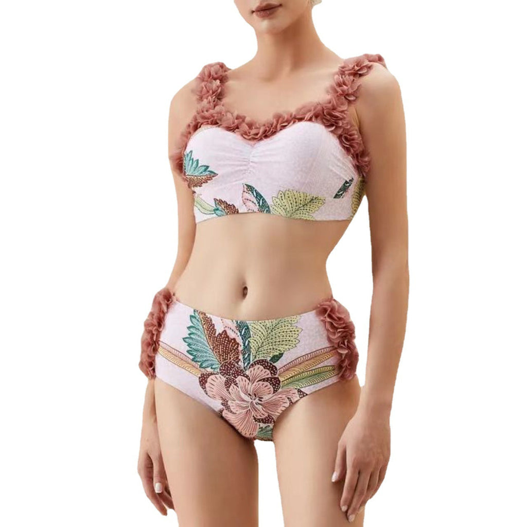 Three Piece Set Swimsuit Customized Printed Steel Bracket Push up Petals Gauze Skirt Swimsuit Women Bella Mia