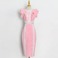 Elegant Women Hip Sexy Solid Color Ruffles Stitching Scheming Hollow Out Cutout out Maxi Dress Bella Mia