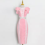 Elegant Women Hip Sexy Solid Color Ruffles Stitching Scheming Hollow Out Cutout out Maxi Dress Bella Mia