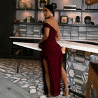 Women Clothing Slim Fit Slit Dress Sexy off the Shoulder Maxi Dress Women Bella Mia