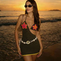 Crocheted Backless Knitted Dress Lace up Sexy Hip Women Mid Length Short Summer Slim Dress