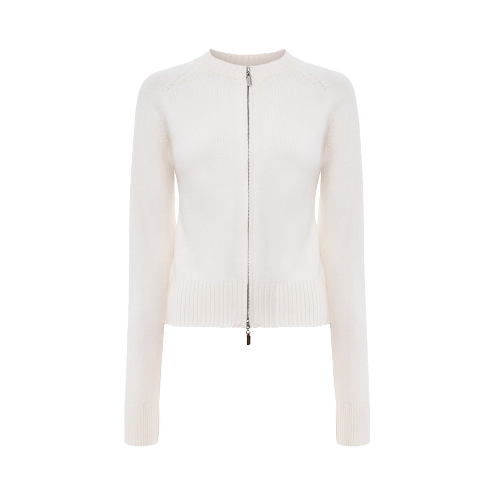 Stand up Collar Slim Fit Long Sleeved Coat Autumn Winter Double Zipper Cardigan Thermal Knitting Coat for Women Bella Mia
