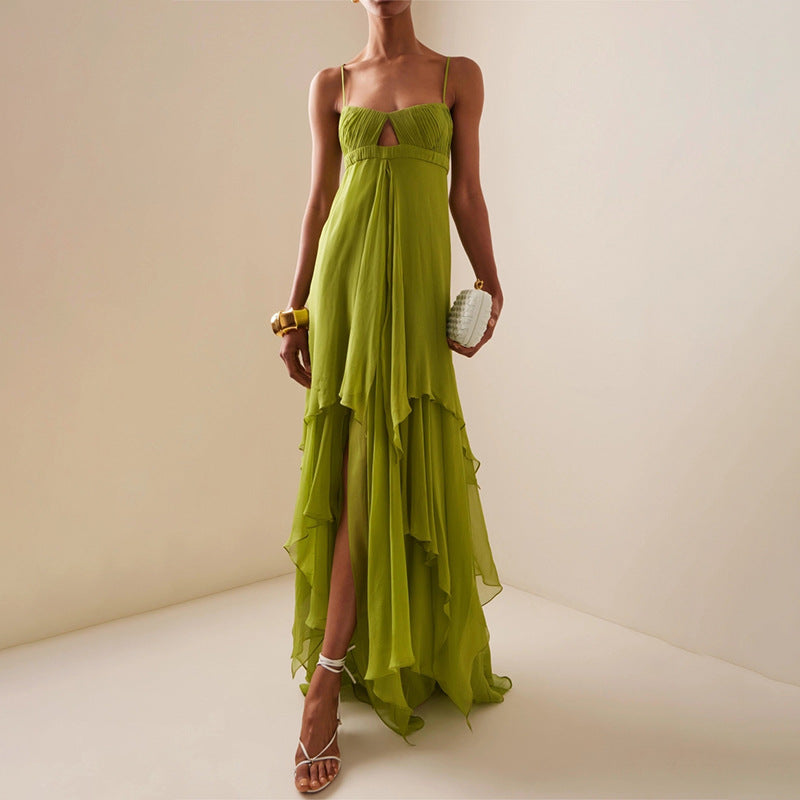 Vacation Tube Top Dress Camisole Irregular Asymmetric Design Solid Color Maxi Dress for Women