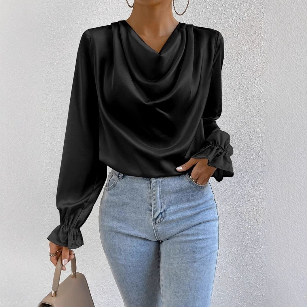Women Clothing Ruffled Sleeve Satin Shirt Autumn Arrival Long Sleeve Satin Shirt Bella Mia