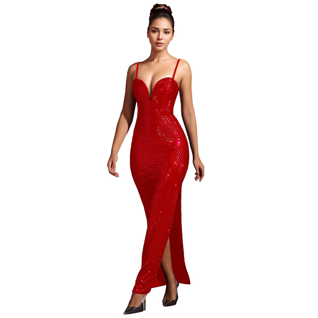 Women Wear Drilling Slim Fit Sexy Bag Arm Split Dress Bella Mia