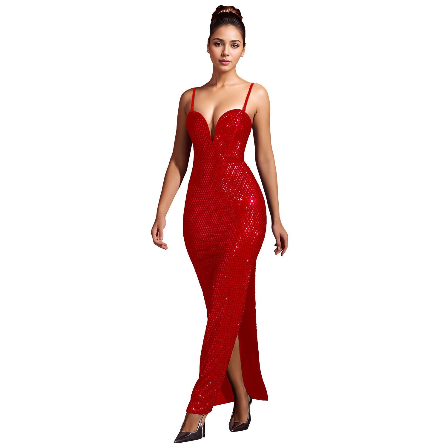 Women Wear Drilling Slim Fit Sexy Bag Arm Split Dress Bella Mia