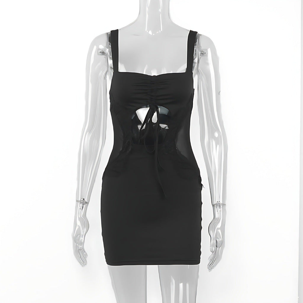 Summer Waist Mesh Hollow Out Cutout Sheath Sexy Deep V Plunge Neck Backless Cami Dress Bella Mia