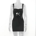 Summer Waist Mesh Hollow Out Cutout Sheath Sexy Deep V Plunge Neck Backless Cami Dress Bella Mia