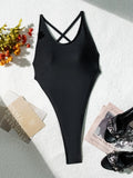 Fashion Women's Sexy Open Back Cross T-Back One-Piece Bikini Swimsuit Sexy Net Red High Harpoon Trousers Bikini