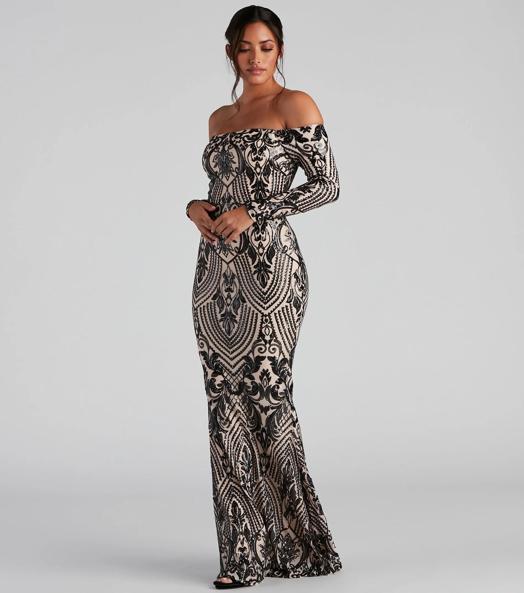 Women Elegant Sequ Sexy off Neck Dress Cocktail Evening Maxi Dress Bella Mia