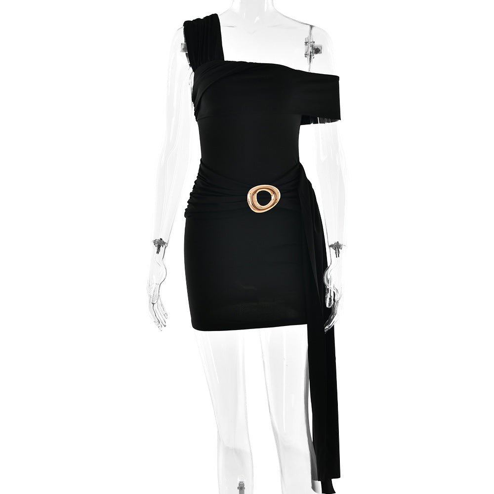 Women One Shoulder Sexy Ruffle Hip Short Dress Bella Mia