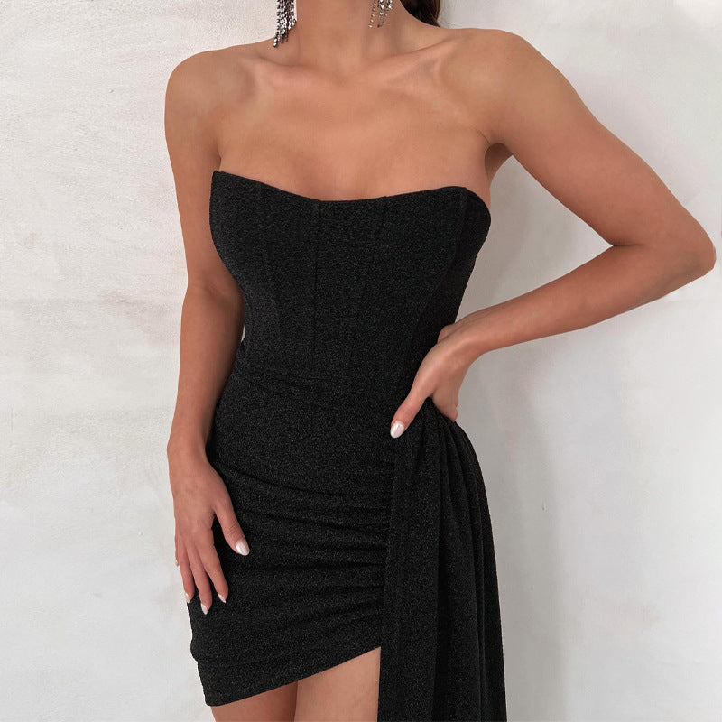 Spring Women Clothes Stitching Tied Sexy Bandeau Short Sheath Dress Bella Mia