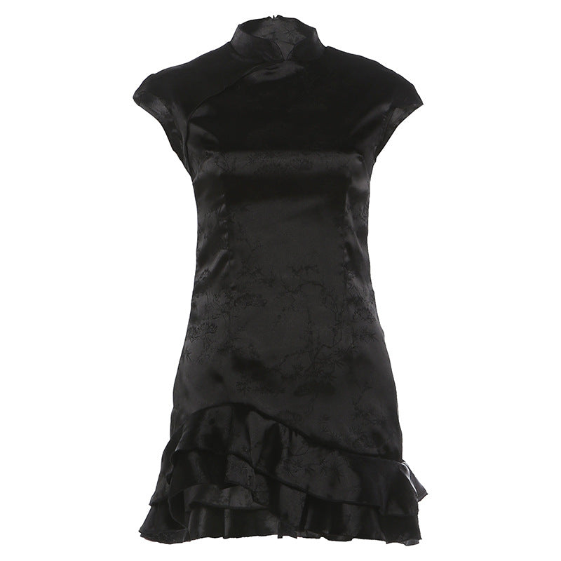 Summer Women Clothing Trendy Wild Short Flounced Hemline Slim Fit Dress