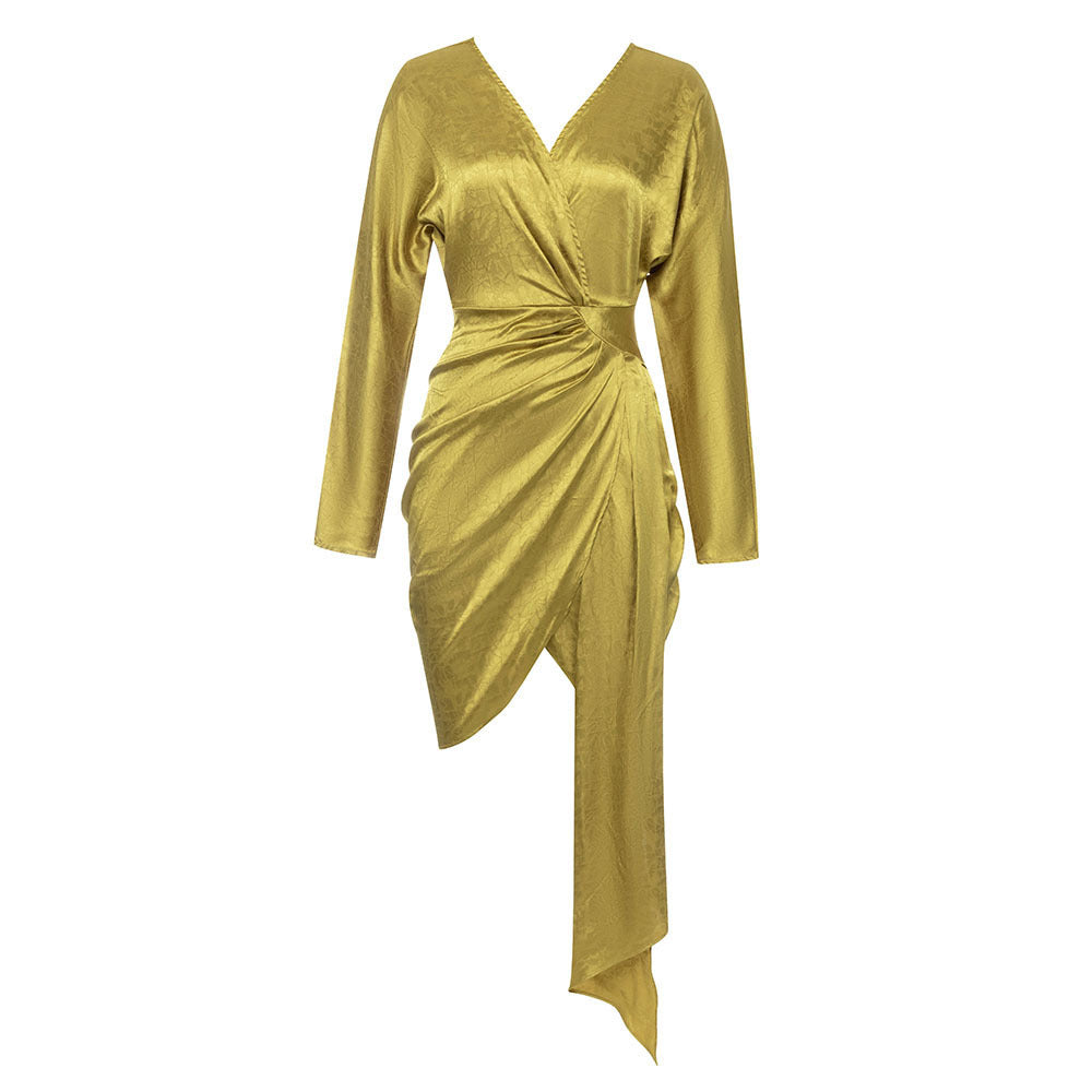Dress Summer Simple Sexy V Neck Long Sleeve Irregular Asymmetric Dress Women Bella Mia