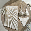 Wave Vacation Beach Hollow Out Cutout Lace Swimsuit Three Piece Swimsuit Bikini