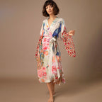Peacock Positioning Printed Sunscreen Cardigan Seaside Vacation Baggy Coat Beach Cover Up Swimsuit Outwear Women Bella Mia