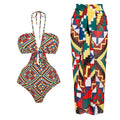 Retro One Piece Swimsuit Women Deep V Plunge Lace up Chiffon Skirt Set Spring Bella Mia