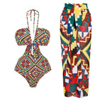 Retro One Piece Swimsuit Women Deep V Plunge Lace up Chiffon Skirt Set Spring Bella Mia