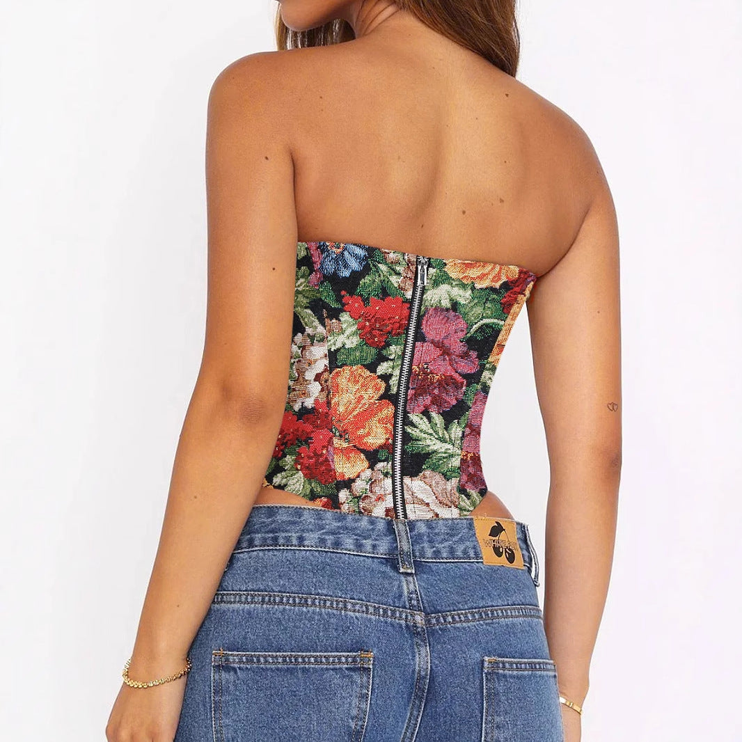 Sexy Tube Top Strap Vest Women Irregular Asymmetric Short Cropped Outfit Printed Boning Corset Bra Sexy Top Bella Mia