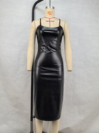 Sleeveless Split Dress Faux Leather Nightclub Sexy Backless Lace up Sheath Bella Mia