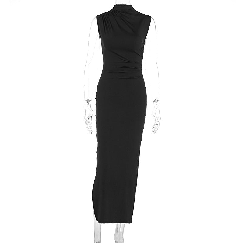 Summer Solid Color Split High Waist Slim Sexy Sleeveless Long Women Clothing Dress Bella Mia