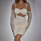 Sexy Sexy Party Party Mesh Long-Sleeved Cami Dress Pleated Hollow Out Cutout Tight Sheath Dress Bella Mia