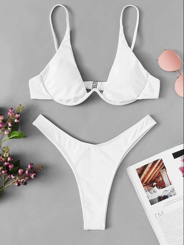 Sexy Bikini Split Gathering Steel Bracket Solid Color Swimsuit Women Bella Mia