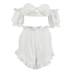Sexy Summer Pajamas Plaid Retro off Shoulder Ruffled Shorts Two Piece Thin Ladies Homewear Bella Mia