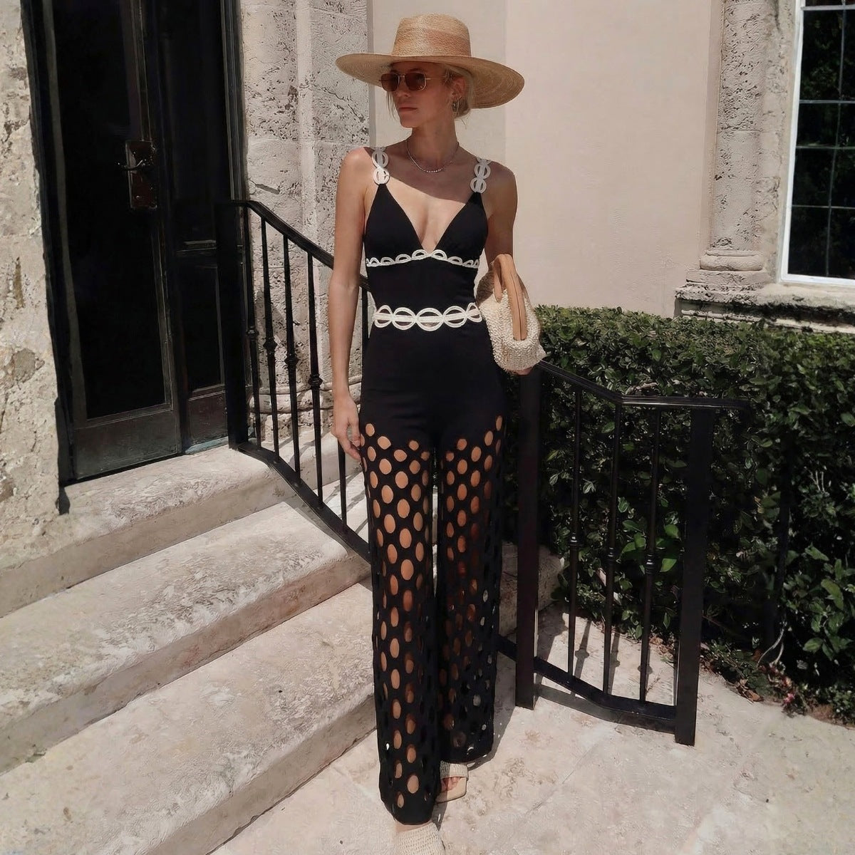 Swimsuit Black Niche High Grade Hollow Out Cutout Beach Pants One Piece Swimsuit Set Women