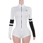 Knitted Contrast Color Turtleneck Zipper Tight Jumpsuit Locomotive Sexy All Matching Women Clothing Bella Mia