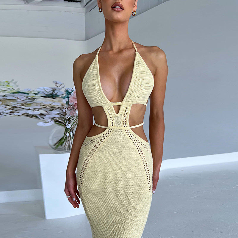 Sexy Pure Want to Hang Neck Wrapped Chest Hollow Out Stitching Lace up Dress for Women Bella Mia