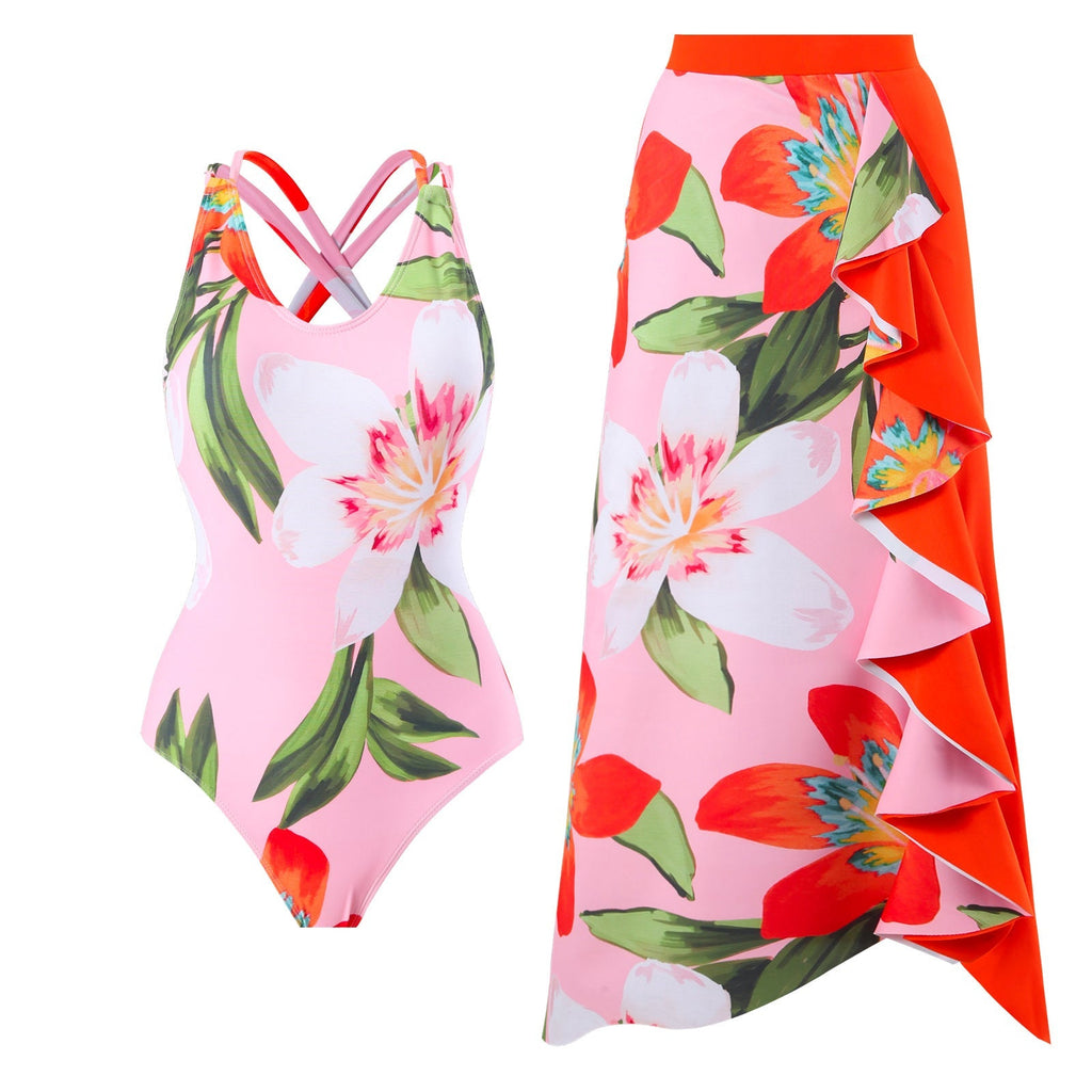 Solid Color One Piece Wome Swimwear Set French Retro Covering Belly Thin Swimming Bella Mia