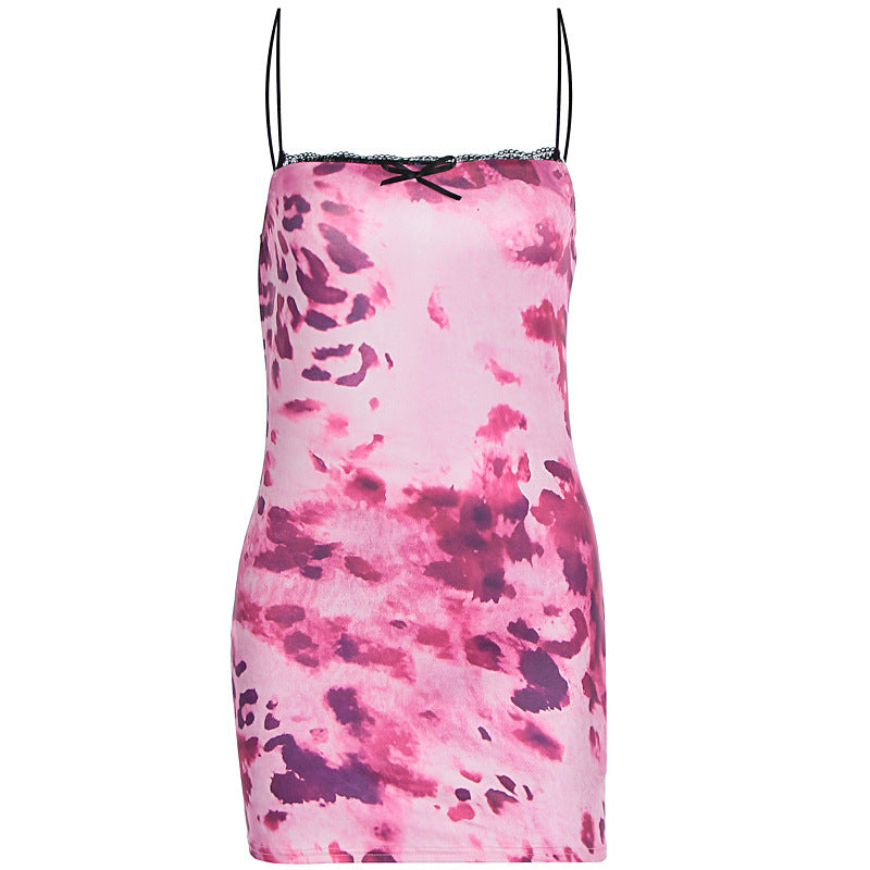Summer Printed Sexy Sling Backless Waist Trimming Hip Bag Dress Bella Mia